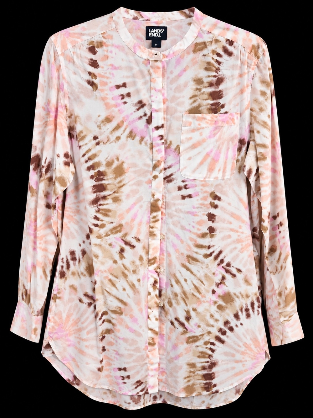 Lands' End Pink and Brown Tie-Dye Button-Front Tunic